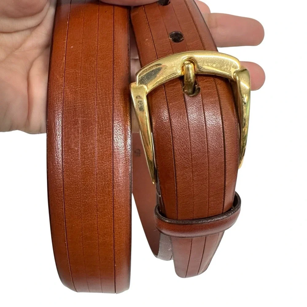 Johnston & Murphy‎ Belt Leather Brown Solid Brass Buckle Aniline Kipskin Size 40